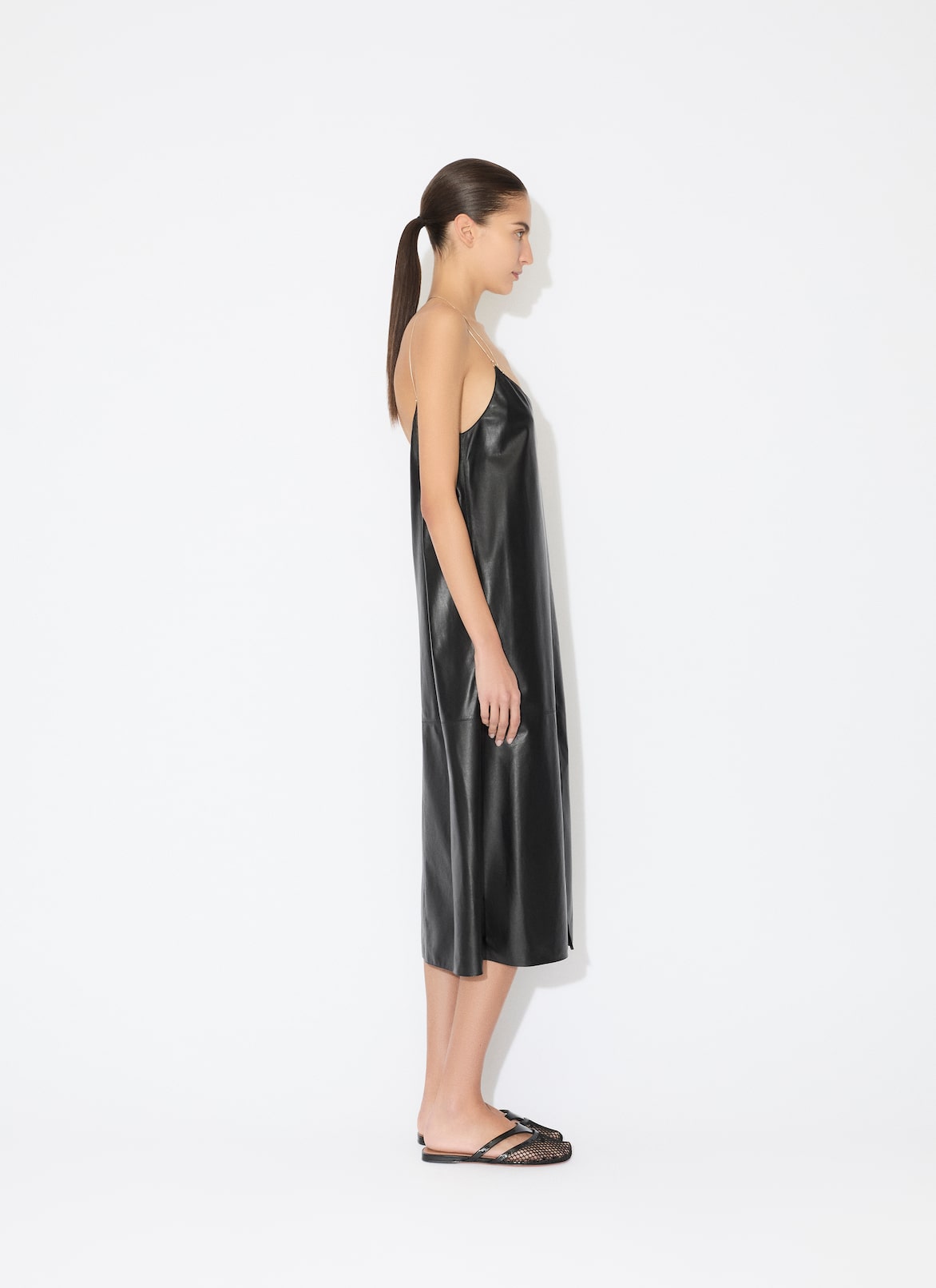 LEATHER SLIP DRESS ALAÏA BLACK LEATHER SLIP DRESS